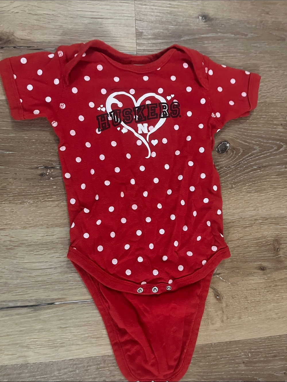 Red Polka Dot 'Huskers' Baby One-Piece Bodysuit
